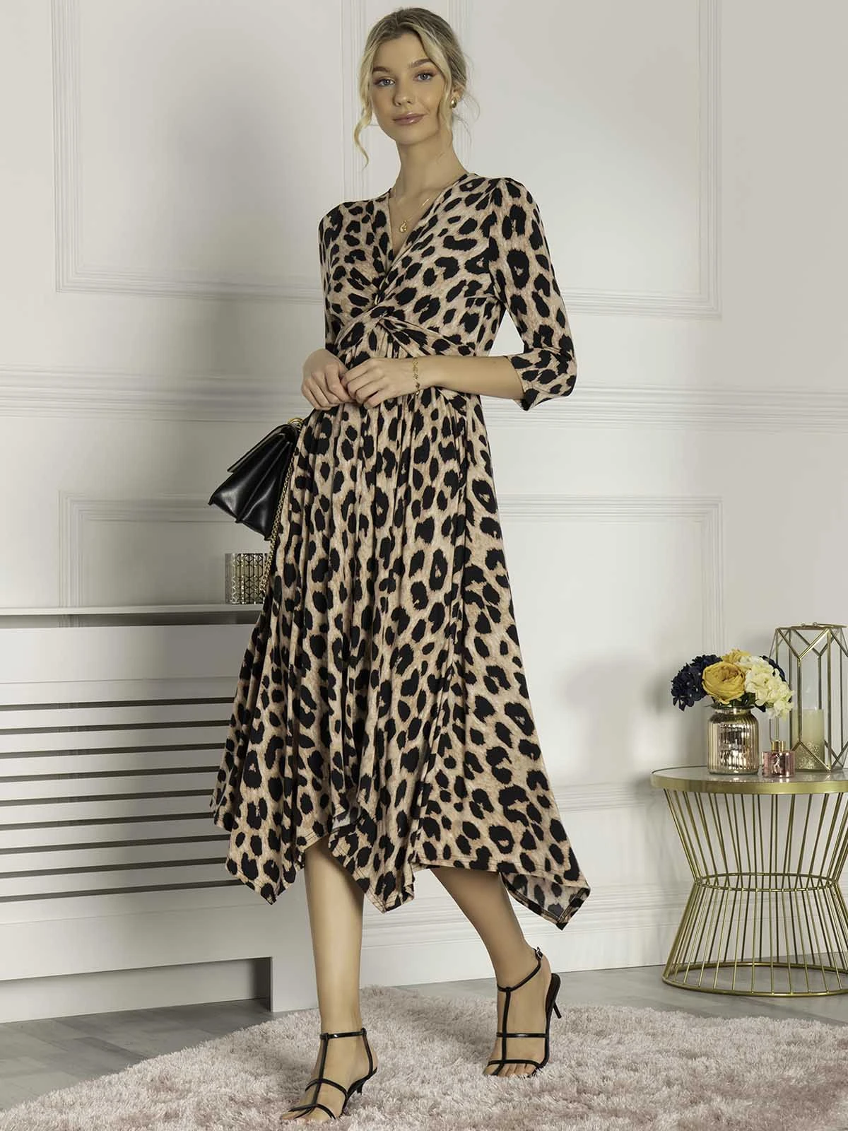 Jolie Moi Knot Front Hanky Hem Dress, Pink Animal 4 Jolie Moi Knot Front Hanky Hem Dress, Pink Animal - Image 4