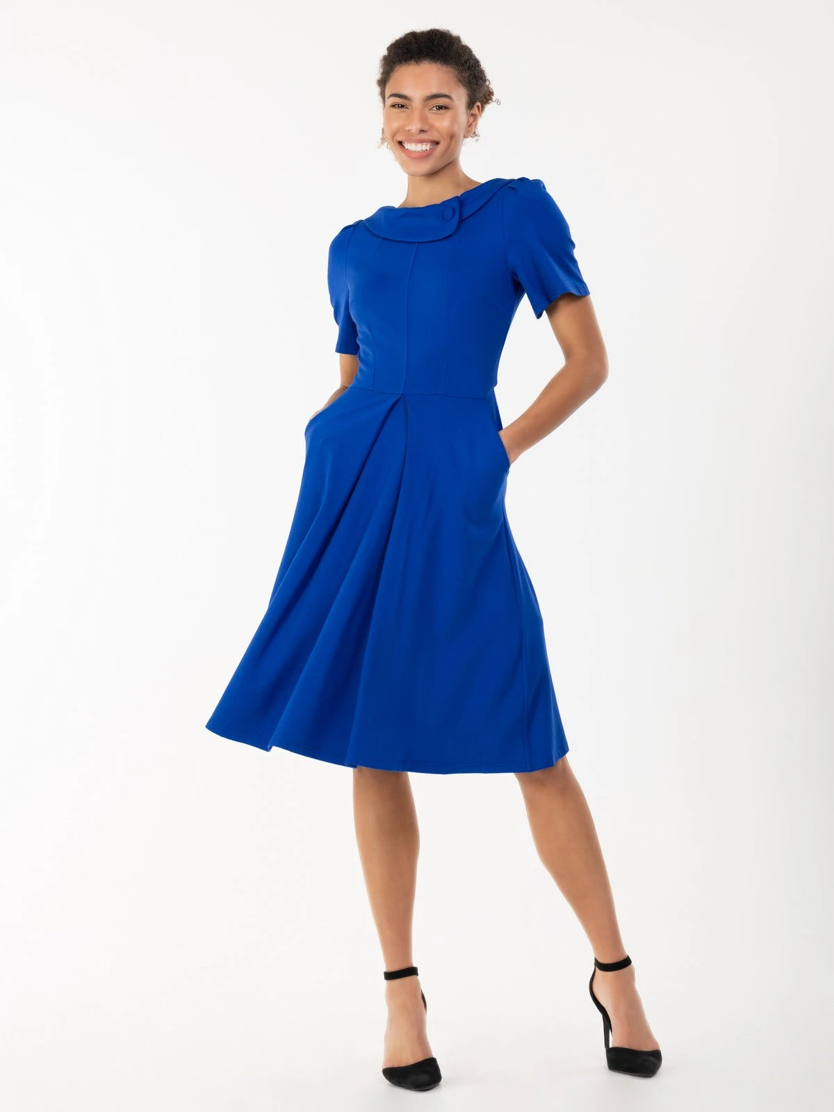 Jolie Moi Bay Peter Tea Dress, Royal Blue 2 Jolie Moi Bay Peter Tea Dress, Royal Blue - Image 2