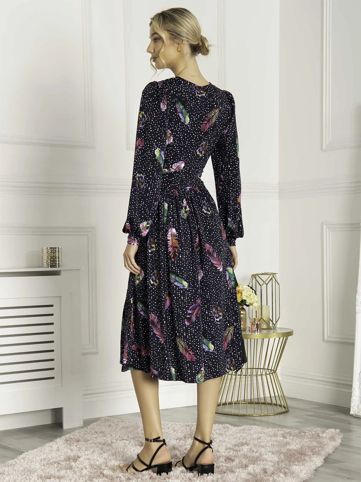 Harper Long Sleeve Jersey Dress, Navy Multi 2 Harper Long Sleeve Jersey Dress, Navy Multi - Image 2