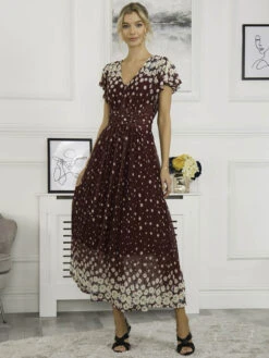 Mably Mirror Print Maxi Mesh Dress, Burgundy Multi -DORIA Clothing Shop M 8373 2 BurgundyMulti 2