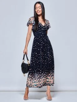 Mably Mirror Print Maxi Mesh Dress, Navy Floral -DORIA Clothing Shop M 8373 2 NavyFloral 1