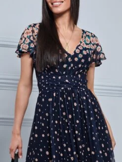 Mably Mirror Print Maxi Mesh Dress, Navy Floral -DORIA Clothing Shop M 8373 2 NavyFloral 3