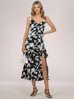 Featured Products 5 Spaghetti Strap Satin Maxi Dress, Black Floral