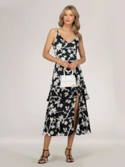 Spaghetti Strap Satin Maxi Dress, Black Floral -DORIA Clothing Shop M 901 20 BlackFloral 6