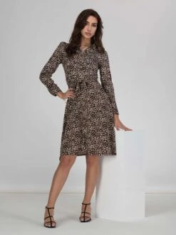 Susan Fit & Flare Shirt Dress , Brown Animal