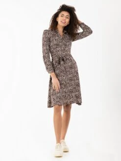 Susan Fit & Flare Shirt Dress , Brown Animal -DORIA Clothing Shop M091 106BrownAnimal .1