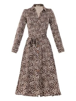 Susan Fit & Flare Shirt Dress , Brown Animal -DORIA Clothing Shop M091 106BrownAnimal 3D