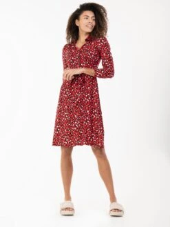 Susan Fit & Flare Shirt Dress , Red Animal -DORIA Clothing Shop M091 106RedAnimal 3
