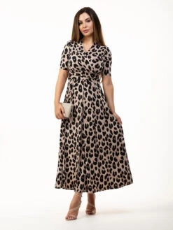 Beatrice Jersey Wrap Maxi Dress, Leopard Multi -DORIA Clothing Shop M621 137LeopardMulti 1