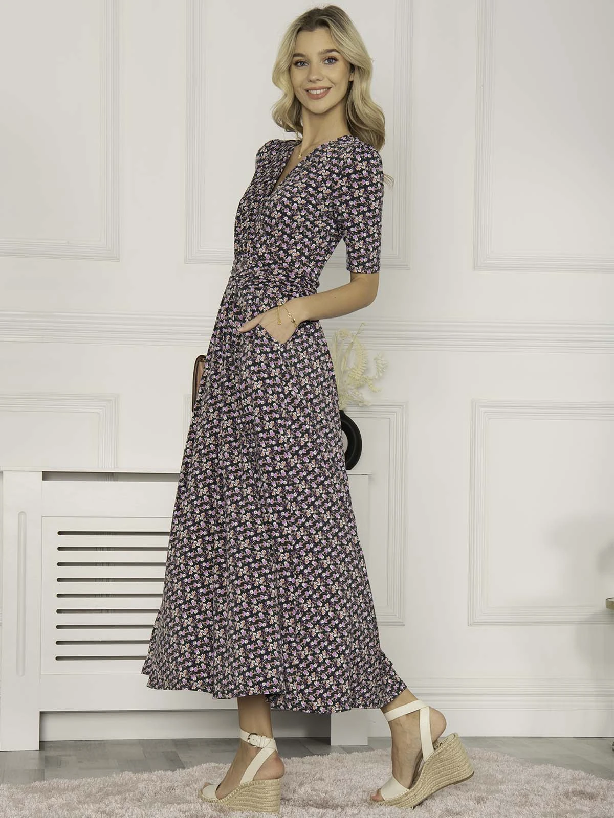 Jolie Moi Beatrice Jersey Maxi Dress, Green Floral 5 Jolie Moi Beatrice Jersey Maxi Dress, Green Floral - Image 5