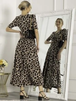 Beatrice Jersey Wrap Maxi Dress, Leopard Multi -DORIA Clothing Shop M621 137 LeopardMulti 2