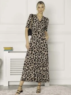 Beatrice Jersey Wrap Maxi Dress, Leopard Multi -DORIA Clothing Shop M621 137 LeopardMulti 3