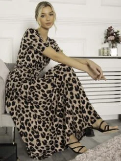 Beatrice Jersey Wrap Maxi Dress, Leopard Multi -DORIA Clothing Shop M621 137 LeopardMulti 6