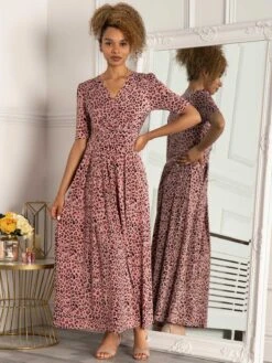 Jolie Moi Beatrice Jersey Wrap Maxi Dress, Pink Animal -DORIA Clothing Shop M621 137 PinkAnimal 3