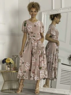 Mabelle Flare Sleeve Mesh Maxi Dress, Pink Floral 10 Mabelle Flare Sleeve Mesh Maxi Dress, Pink Floral -DORIA Clothing Shop MA 162 6 PinkFloral 1