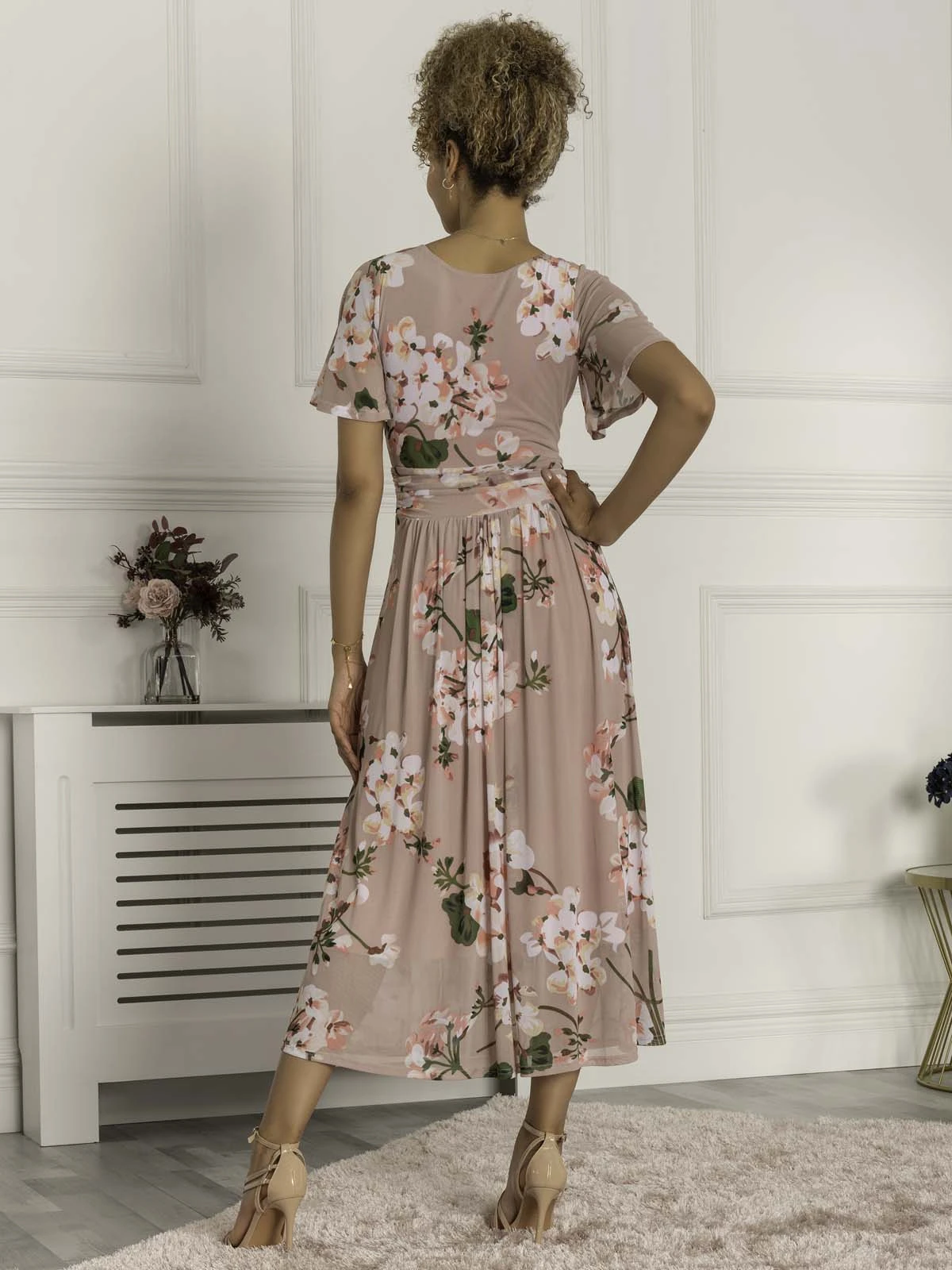 Mabelle Flare Sleeve Mesh Maxi Dress, Pink Floral 2 Mabelle Flare Sleeve Mesh Maxi Dress, Pink Floral - Image 2