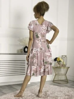 Jolie Moi Gabielle Tiered Midi Dress, Pink Floral 8 Jolie Moi Gabielle Tiered Midi Dress, Pink Floral -DORIA Clothing Shop ME 336 PinkFloral 4
