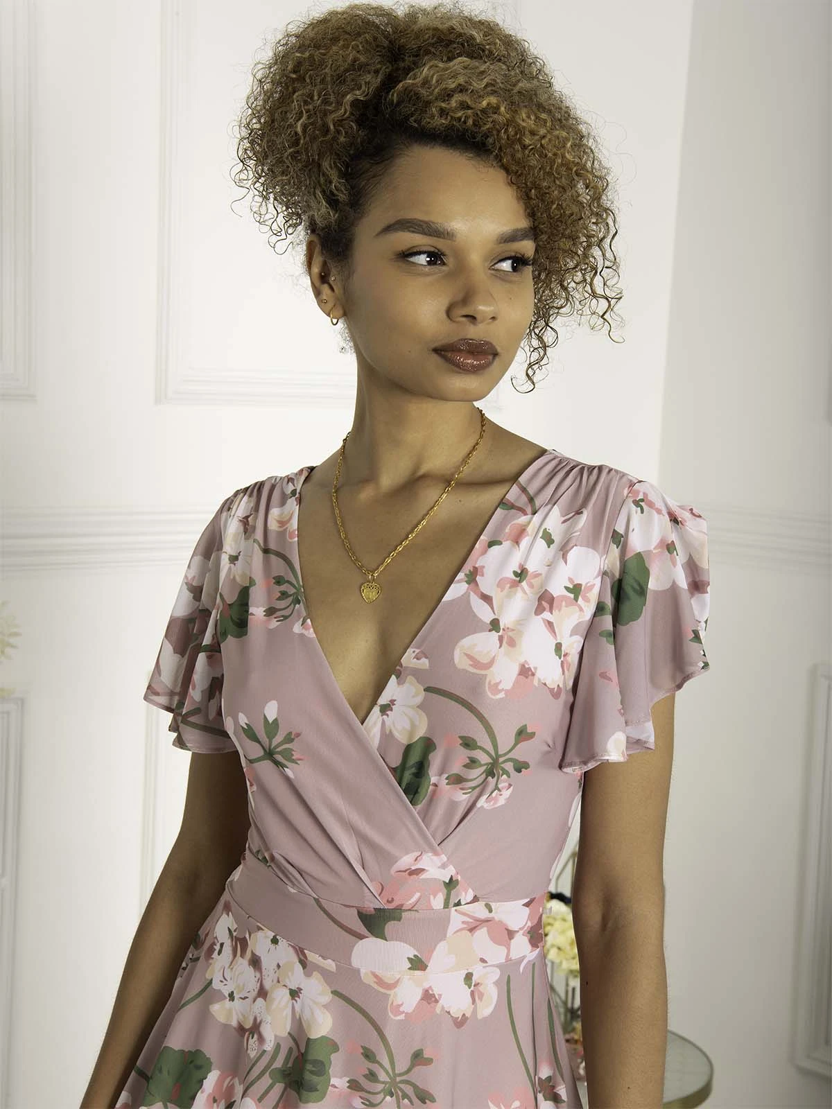 Jolie Moi Gabielle Tiered Midi Dress, Pink Floral 5 Jolie Moi Gabielle Tiered Midi Dress, Pink Floral - Image 5