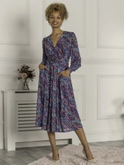 Maaike Long Sleeve Mesh Dress, Navy Multi 11 Maaike Long Sleeve Mesh Dress, Navy Multi -DORIA Clothing Shop MEH 3621 NavyMulti 2