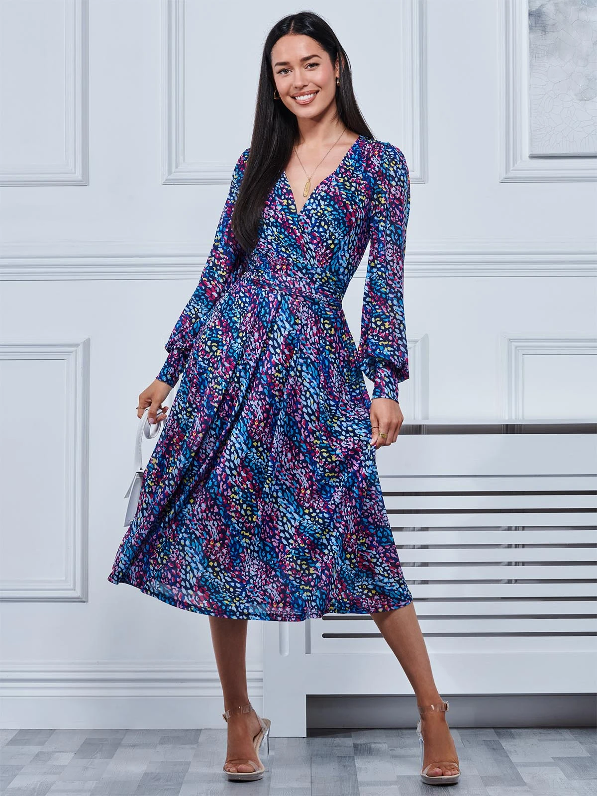 Maaike Long Sleeve Mesh Dress, Navy Multi 1 Maaike Long Sleeve Mesh Dress, Navy Multi