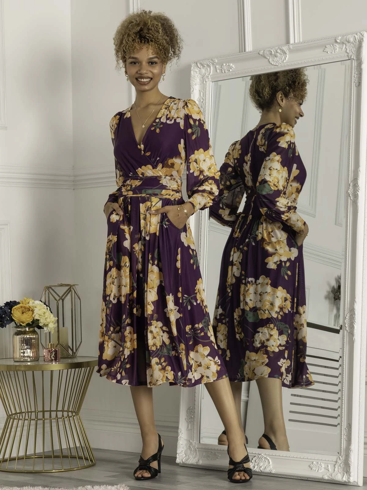 Maaike Long Sleeve Mesh Dress, Purple Floral 5 Maaike Long Sleeve Mesh Dress, Purple Floral - Image 5