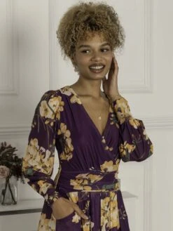 Maaike Long Sleeve Mesh Dress, Purple Floral 7 Maaike Long Sleeve Mesh Dress, Purple Floral -DORIA Clothing Shop MEH 3621 PurpleFloral 5