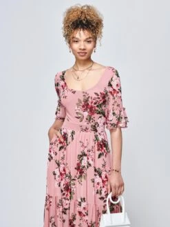 Maab Mesh Ruffle Sleeve Midi Dress, Dusty Pink -DORIA Clothing Shop MESH 771 DUSTYPINK 3