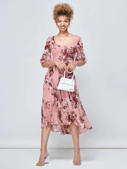 Maab Mesh Ruffle Sleeve Midi Dress, Dusty Pink -DORIA Clothing Shop MESH 771 DUSTYPINK 4