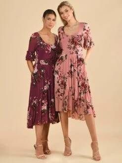 Maab Mesh Ruffle Sleeve Midi Dress, Dusty Pink -DORIA Clothing Shop MESH 771 DustyPink 7