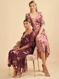 Maab Mesh Ruffle Sleeve Midi Dress, Dusty Pink -DORIA Clothing Shop MESH 771 DustyPink 9