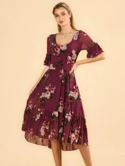 Maab Mesh Ruffle Sleeve Midi Dress, Dusty Purple 14 Maab Mesh Ruffle Sleeve Midi Dress, Dusty Purple -DORIA Clothing Shop MESH 771 DustyPurple 2