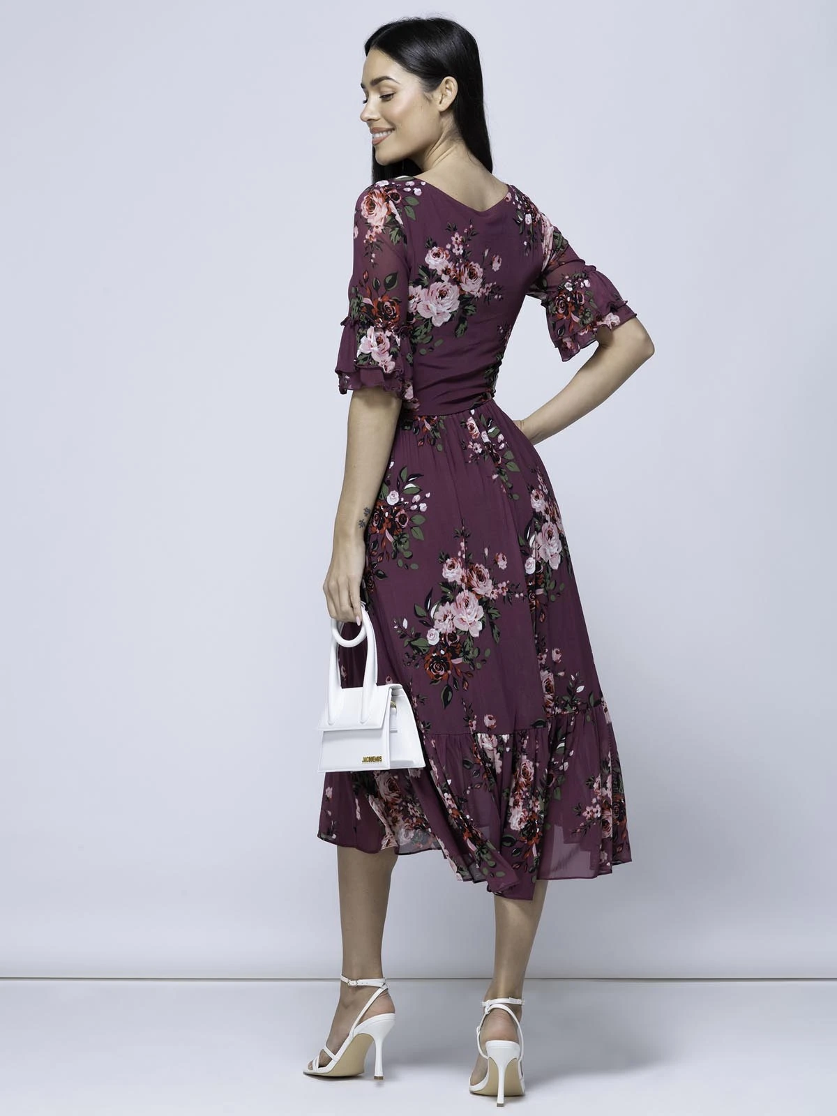 Maab Mesh Ruffle Sleeve Midi Dress, Dusty Purple 2 Maab Mesh Ruffle Sleeve Midi Dress, Dusty Purple - Image 2