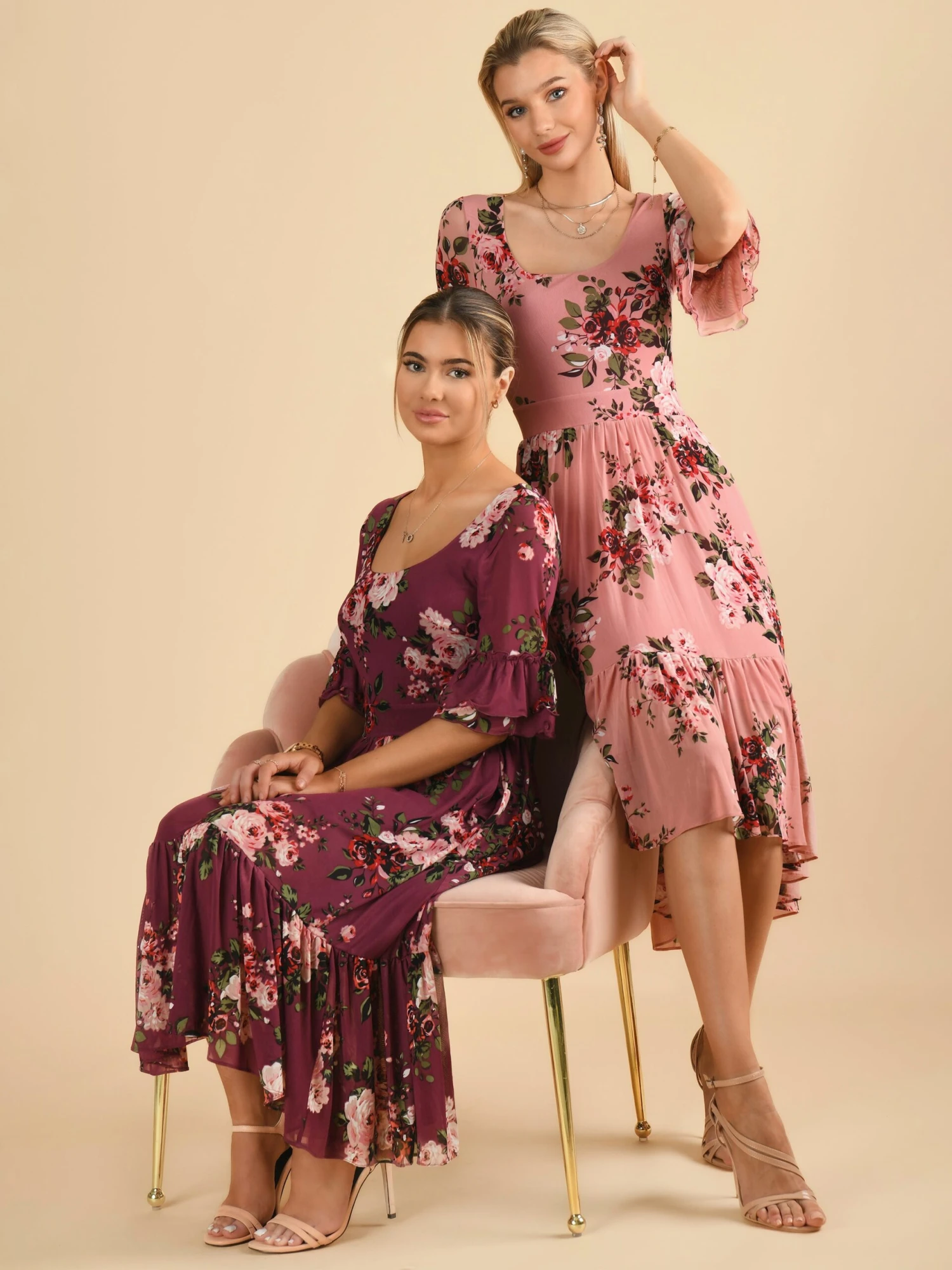 Maab Mesh Ruffle Sleeve Midi Dress, Dusty Purple 8 Maab Mesh Ruffle Sleeve Midi Dress, Dusty Purple - Image 8