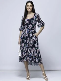 Maab Mesh Ruffle Sleeve Midi Dress, Navy Floral -DORIA Clothing Shop MESH 771 NavyFloral 1 efed36ba fcbf 4076 bd00 8817bd47868f