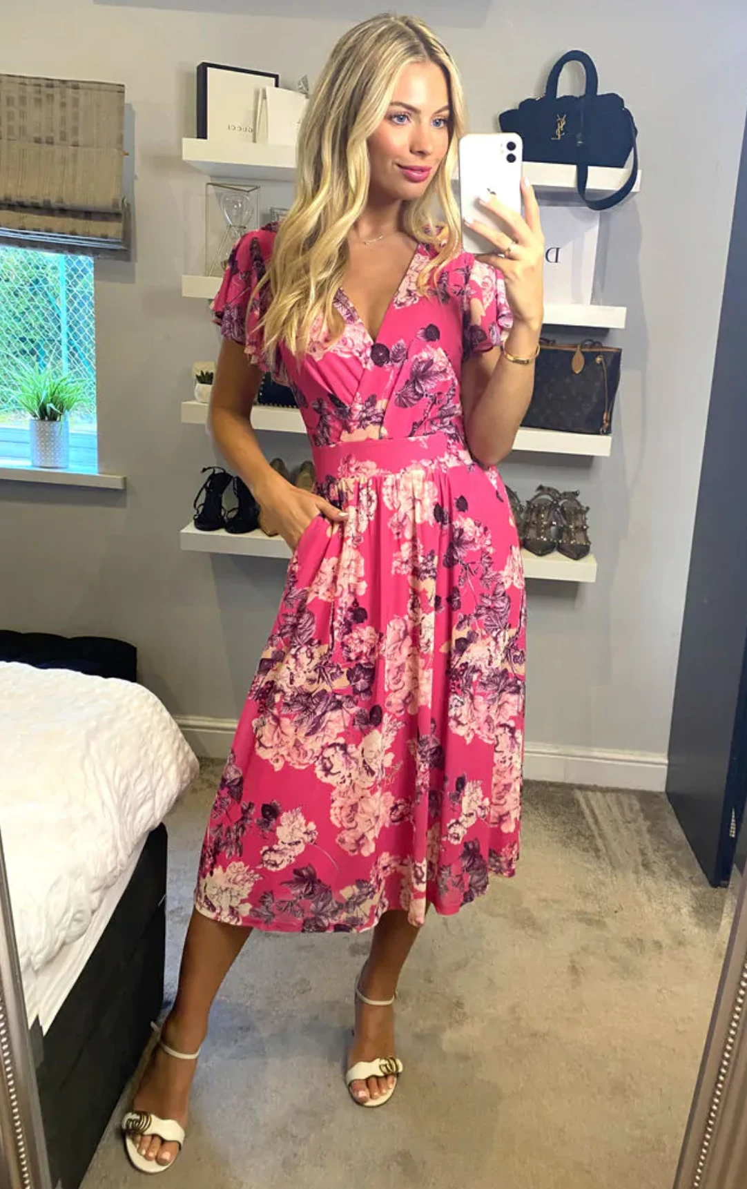 Stacy Mesh Midi Dress, Cerise 8 Stacy Mesh Midi Dress, Cerise - Image 8