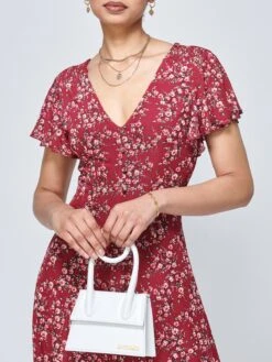 Stacy Floral Print Cross Front Midi Dress, Wine Floral 9 Stacy Floral Print Cross Front Midi Dress, Wine Floral -DORIA Clothing Shop MK 103 WineFloral 3