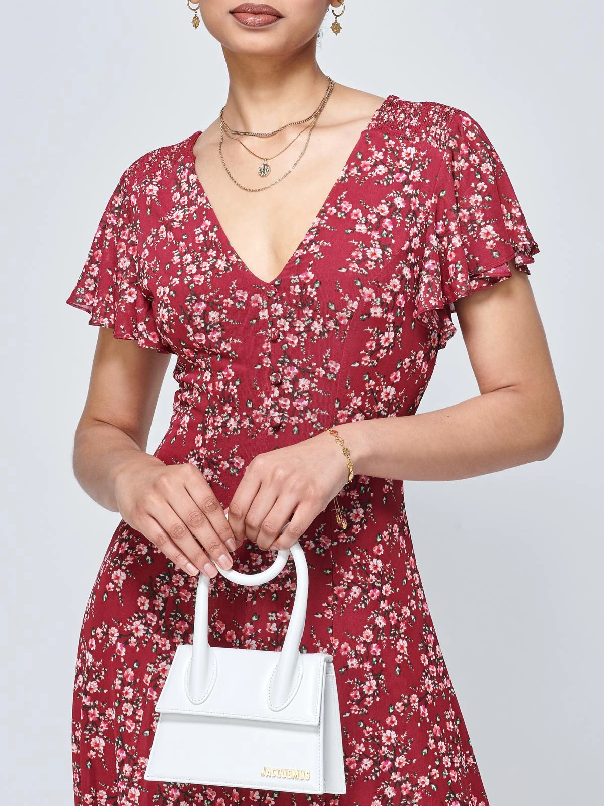 Stacy Floral Print Cross Front Midi Dress, Wine Floral 4 Stacy Floral Print Cross Front Midi Dress, Wine Floral - Image 4