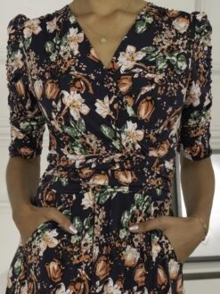 Maanasi Ruched Sleeve Jersey Maxi Dress, Navy Floral 11 Maanasi Ruched Sleeve Jersey Maxi Dress, Navy Floral -DORIA Clothing Shop MX621 27 NavyFloral 5