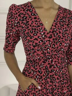 Maanasi Ruched Sleeve Jersey Maxi Dress, Pink Animal 11 Maanasi Ruched Sleeve Jersey Maxi Dress, Pink Animal -DORIA Clothing Shop MX621 27 PinkAnimal 5