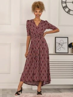 Maanasi Ruched Sleeve Jersey Maxi Dress, Red Abstract 8 Maanasi Ruched Sleeve Jersey Maxi Dress, Red Abstract -DORIA Clothing Shop MX621 27 RedAbstract 4