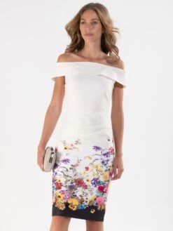 Printed Bardot Neck Dress