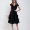 1950s Cap Sleeve Lace Prom Dress, Black