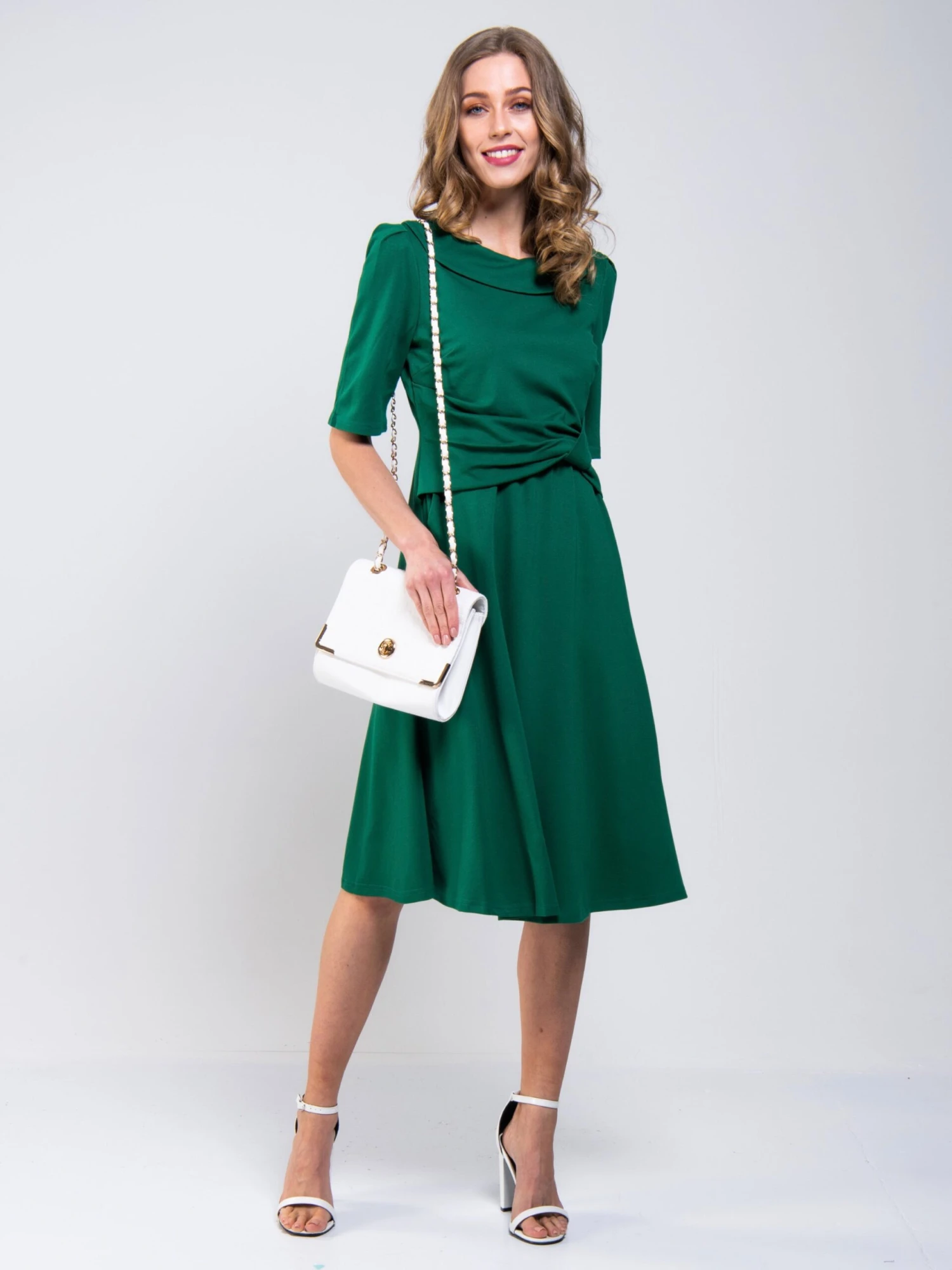 Roll Collar 50s Dress, Green 1 Roll Collar 50s Dress, Green