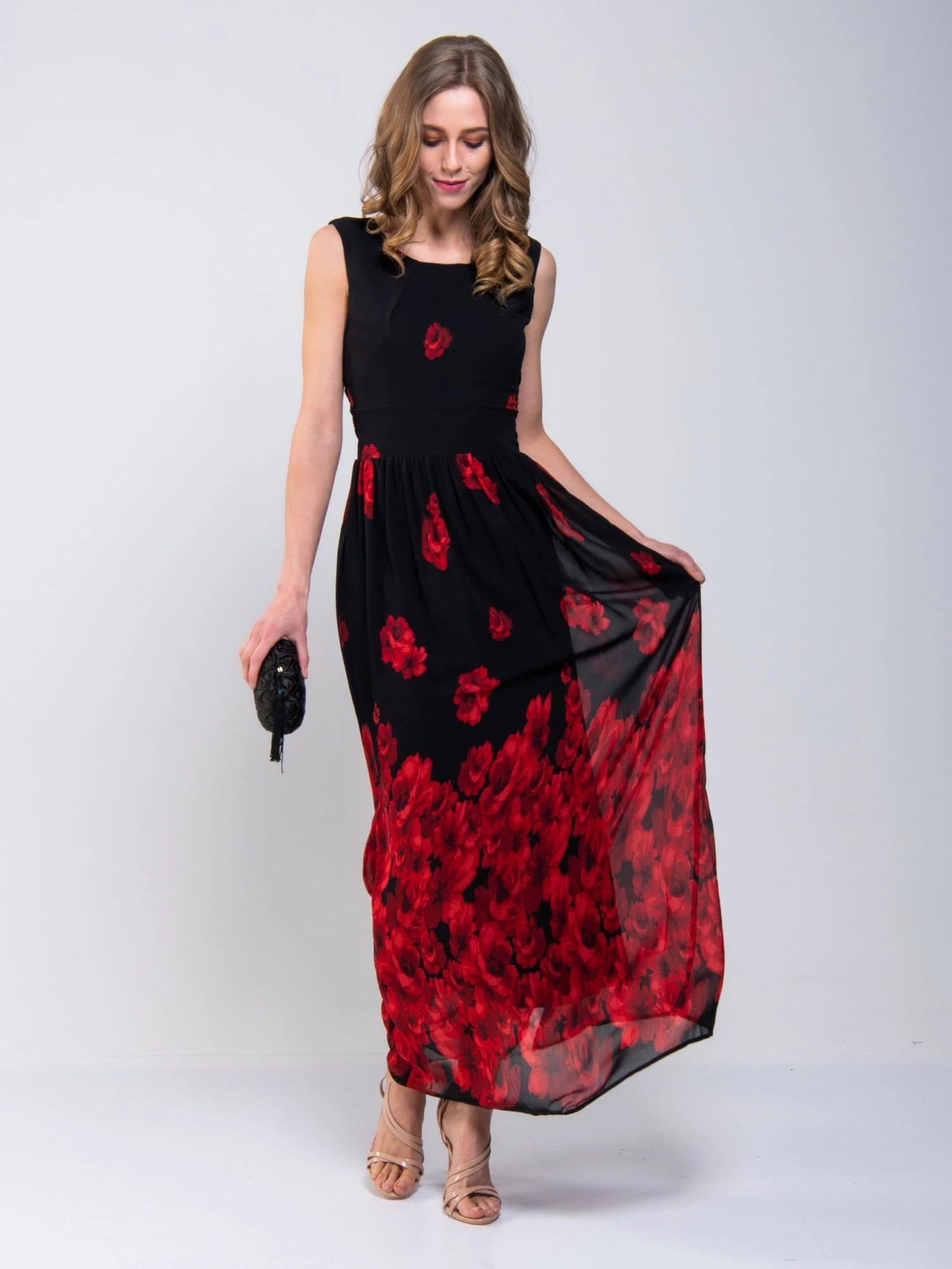 Printed Chiffon Maxi Dress, Black Floral 1 Printed Chiffon Maxi Dress, Black Floral