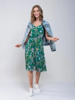 Strappy Floral Pleated Midi Dress, Green Floral -DORIA Clothing Shop MarchShoot 3387 2250X3000 a6d676a2 6f3b 4981 a3bd 99fed582908f