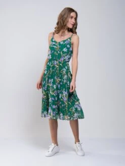 Strappy Floral Pleated Midi Dress, Green Floral -DORIA Clothing Shop MarchShoot 3390 2250X3000 2726afce 819c 4d31 a82b decaa44c4ae4