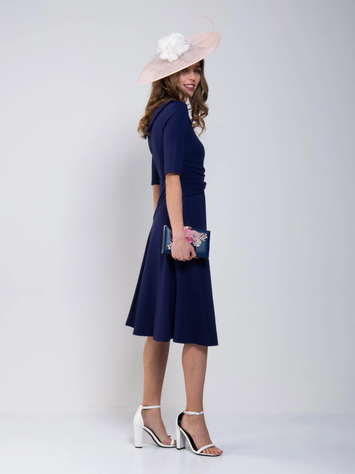 Jolie Moi Roll Collar 50s Dress, Navy 3 Jolie Moi Roll Collar 50s Dress, Navy - Image 3