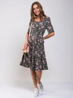 Scoop Neck Swing Jersey Dress, Floral Multi