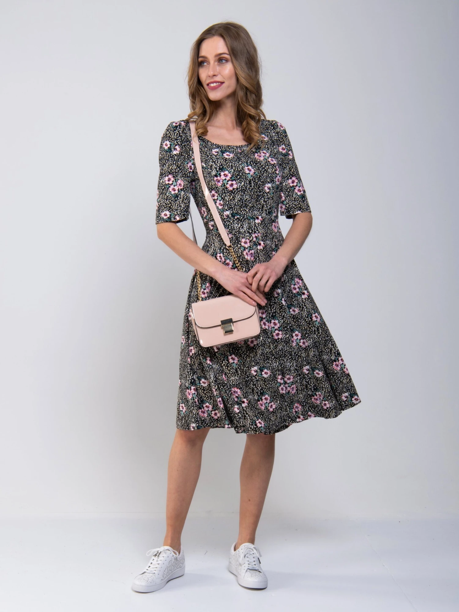 Scoop Neck Swing Jersey Dress, Floral Multi 2 Scoop Neck Swing Jersey Dress, Floral Multi - Image 2