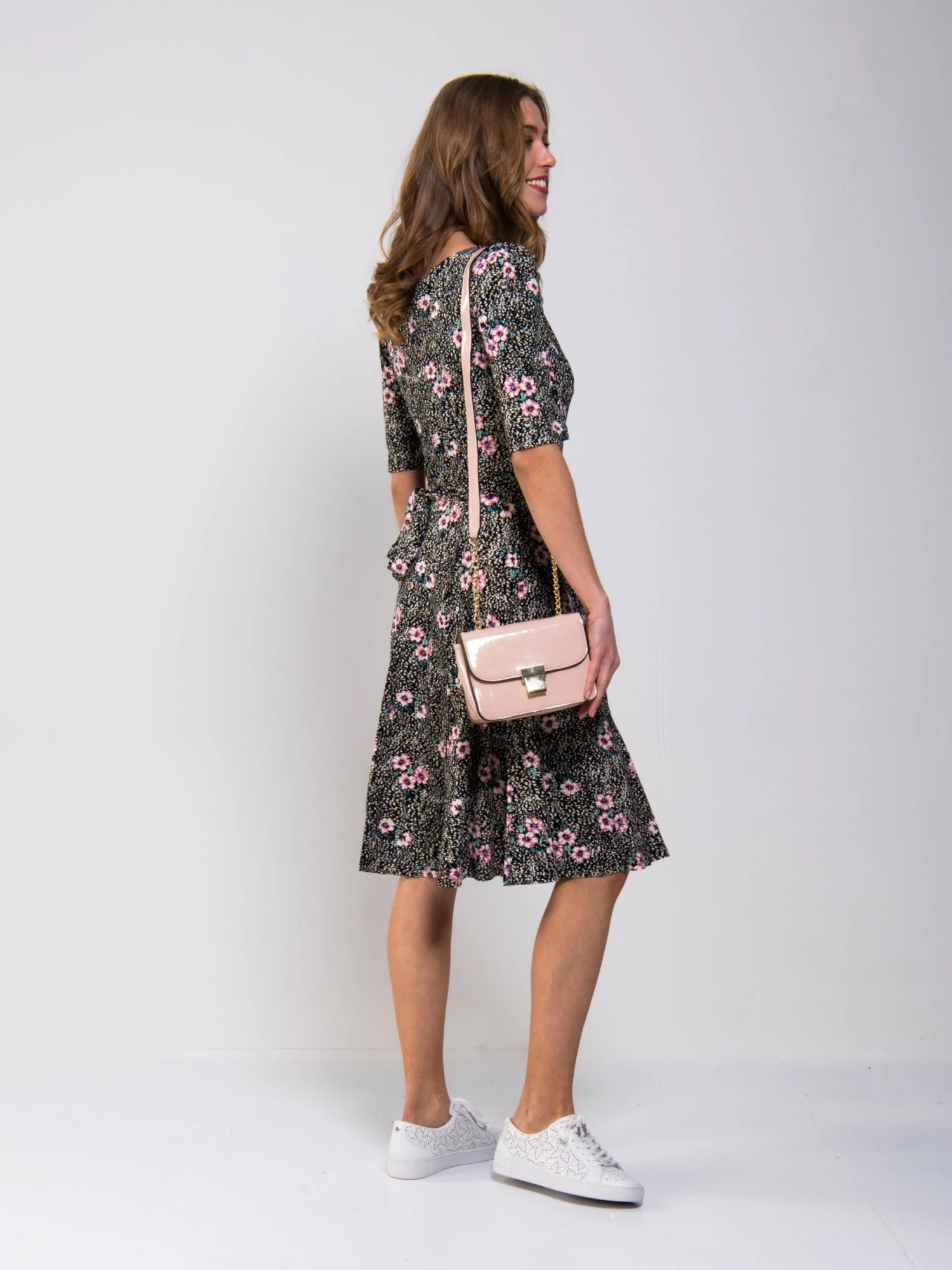 Scoop Neck Swing Jersey Dress, Floral Multi 3 Scoop Neck Swing Jersey Dress, Floral Multi - Image 3